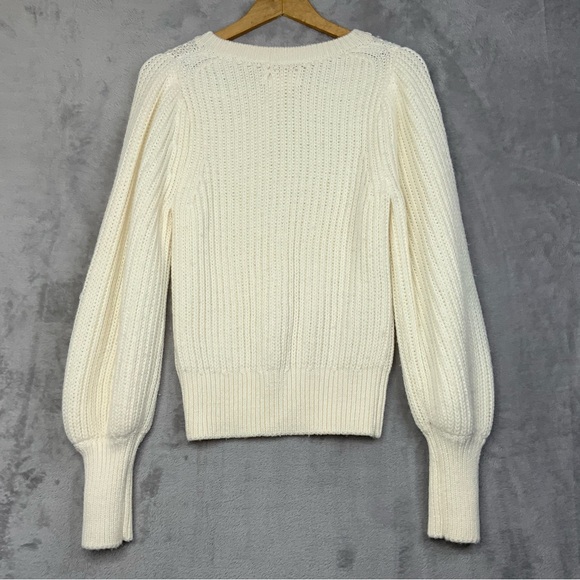 by Anthropologie Wool Blend Cream V-Neck Long Ballon Sleeve Sweater. Size Small. - Picture 6 of 6